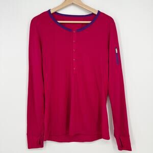 Icebreaker Wool Oasis Henley Top Women Medium Pink Purple Snap Fuchsia Pocket